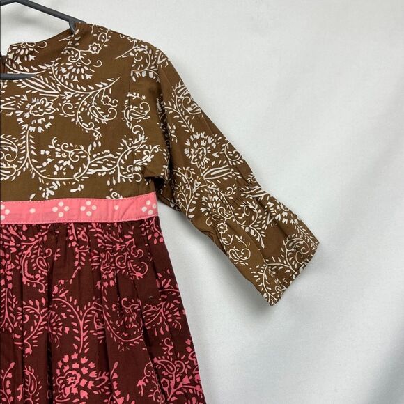 Young Colors Brown and pink floral long sleeve cotton dress size 18 months - Picture 3 of 9